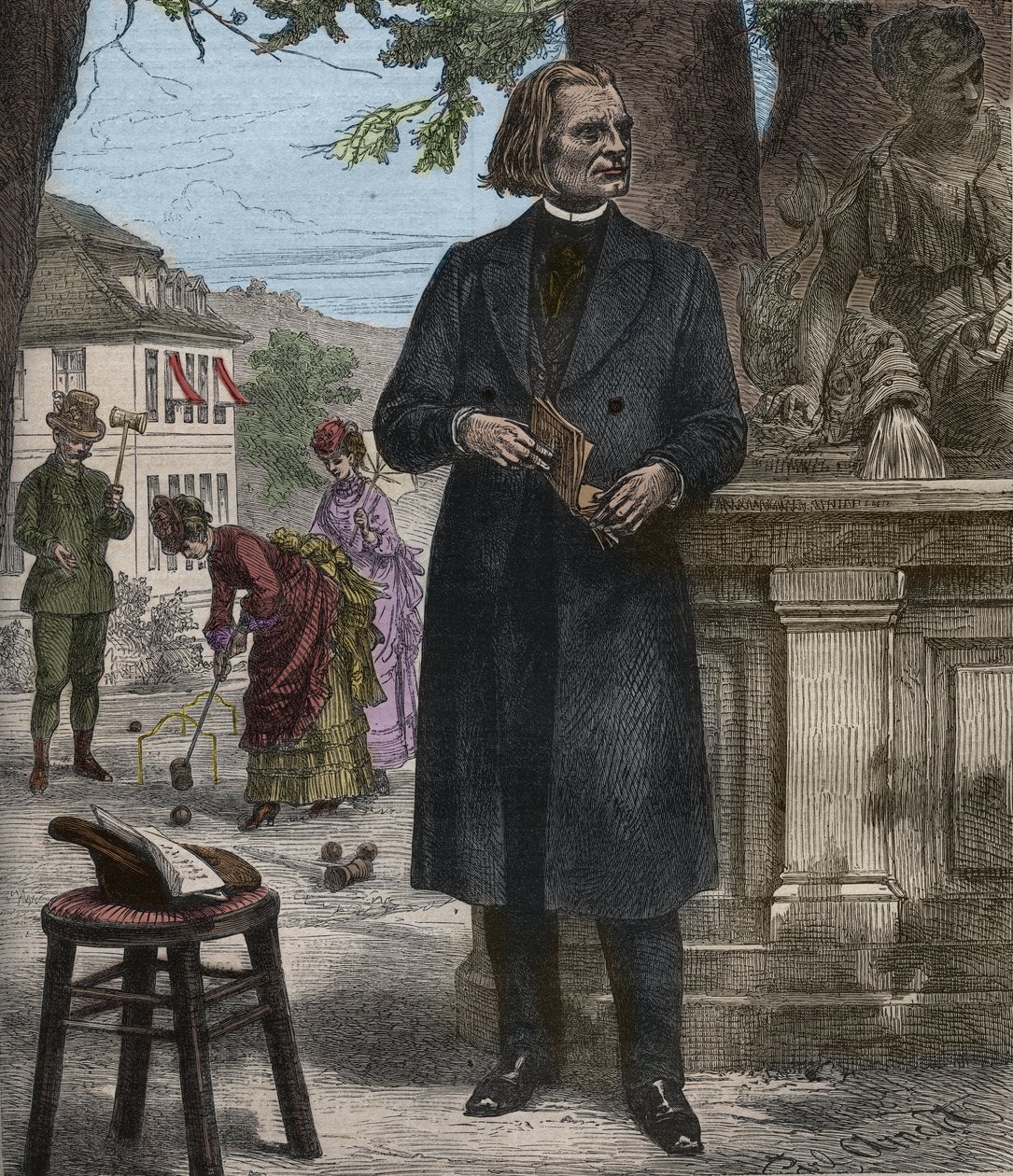 Liszt Ferenc (1811-1886) magyar zeneszerző, zongoraművész és karmester (Liszt Ferenc magyar zeneszerző, zongoraművész és karmester) portréja a „"Popular Music"" jeles hetilapban - 1882 alkotó: Unknown artist