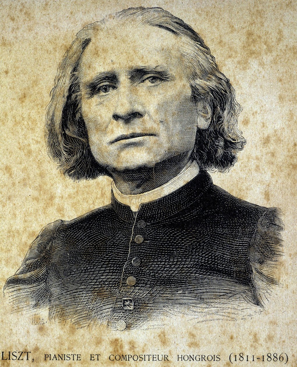 Liszt Ferenc magyar zongoraművész és zeneszerző (1811 - 1886) portréja - a „Les Contemporains” című kötetben, n.d. század vége. alkotó: Unknown artist