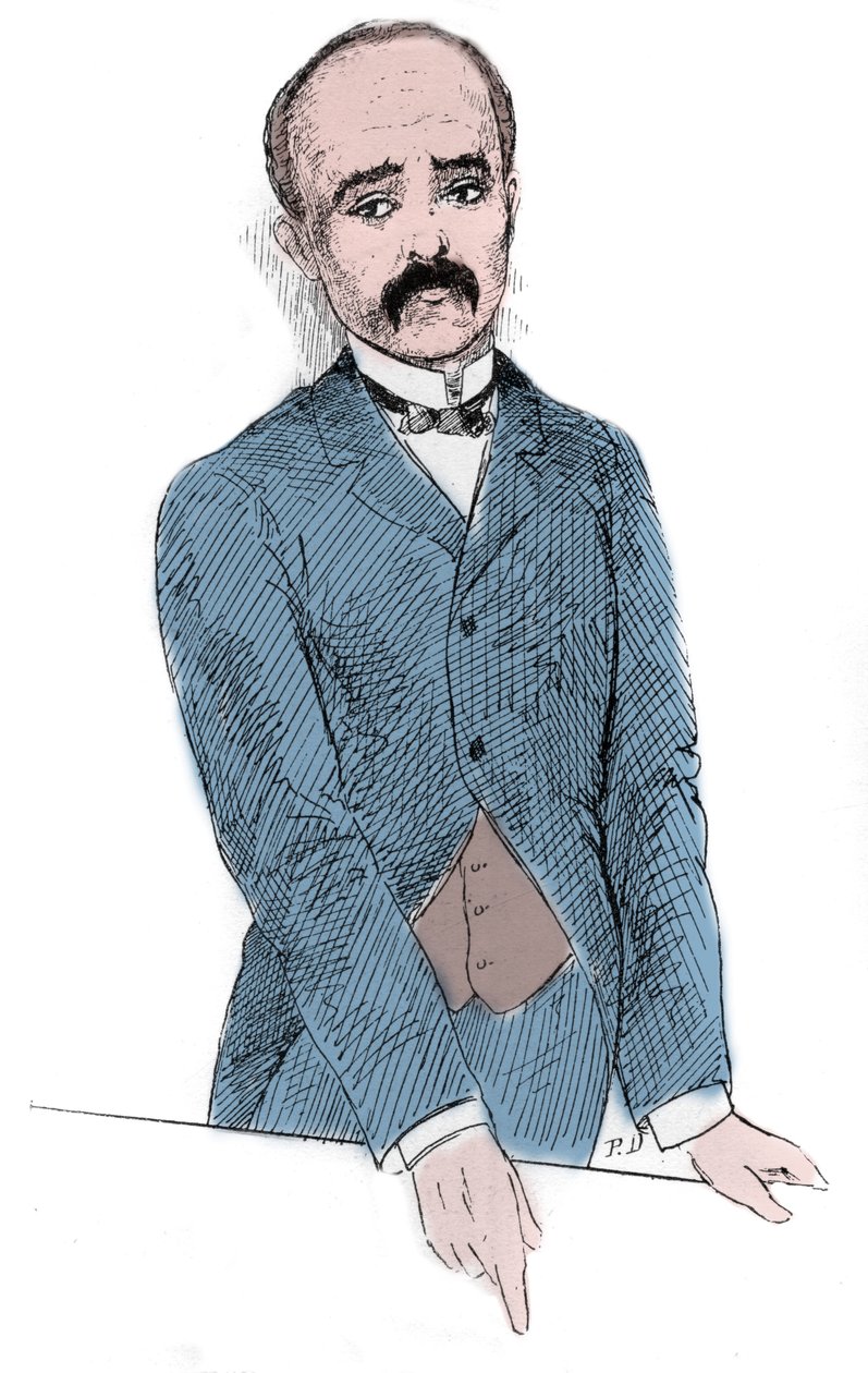 Georges Benjamin Clemenceau (1841-1929) francia politikus portréja a Tonkin és Franciaország kérdéséről folytatott megbeszéléseken. Metszet a „” Le Monde Illustré”-ben alkotó: Unknown artist