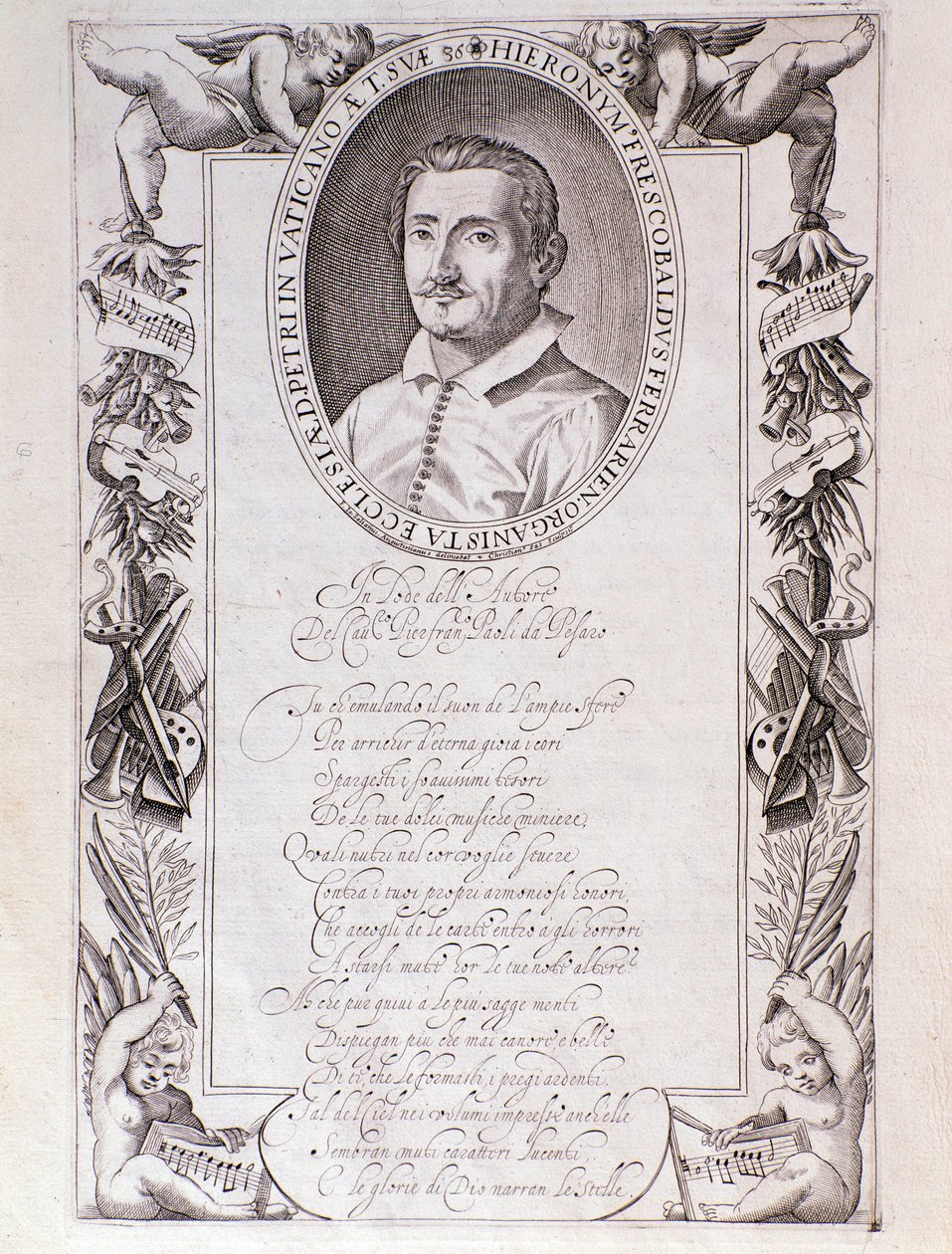 Girolamo Frescobaldi (1583-1643) olasz zeneszerző portréja Metszet a "" Tocrate "" partitúra előlapjáról. 1637. Bologna, Polgári Múzeum Múzeum alkotó: Unknown artist