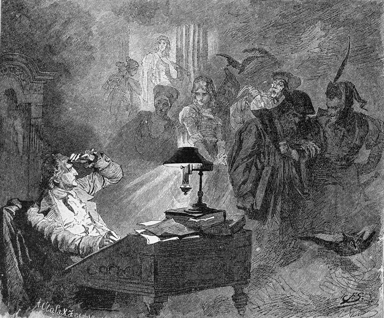 Goethe-portré Faust-figurákkal körülvéve Metszet alkotó: Unknown artist