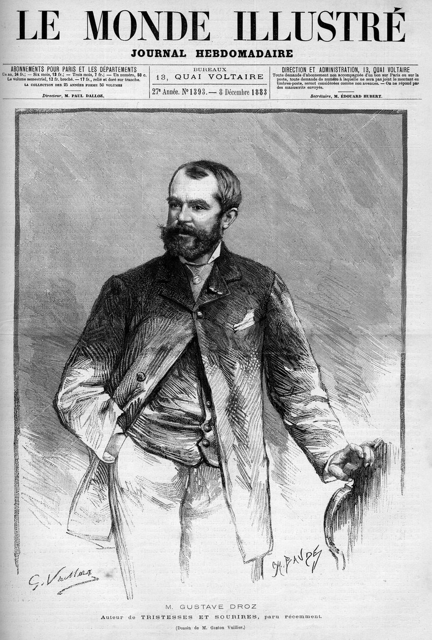 Gustave Droz (1832-1895) francia festő és regényíró portréja. Metszet a "" Az illusztrált világban"" alkotó: Unknown artist