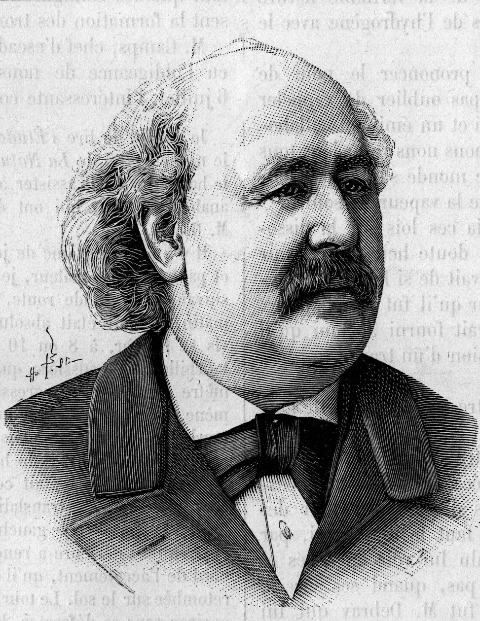 Henri Jules Debray (1827-1888) francia kémikus portréja. (Eugene Pirou fényképéről). Metszet a „természetbe”: 1888. augusztus 11-i tudományok és alkalmazásuk művészetben és iparban való áttekintése. alkotó: Unknown artist