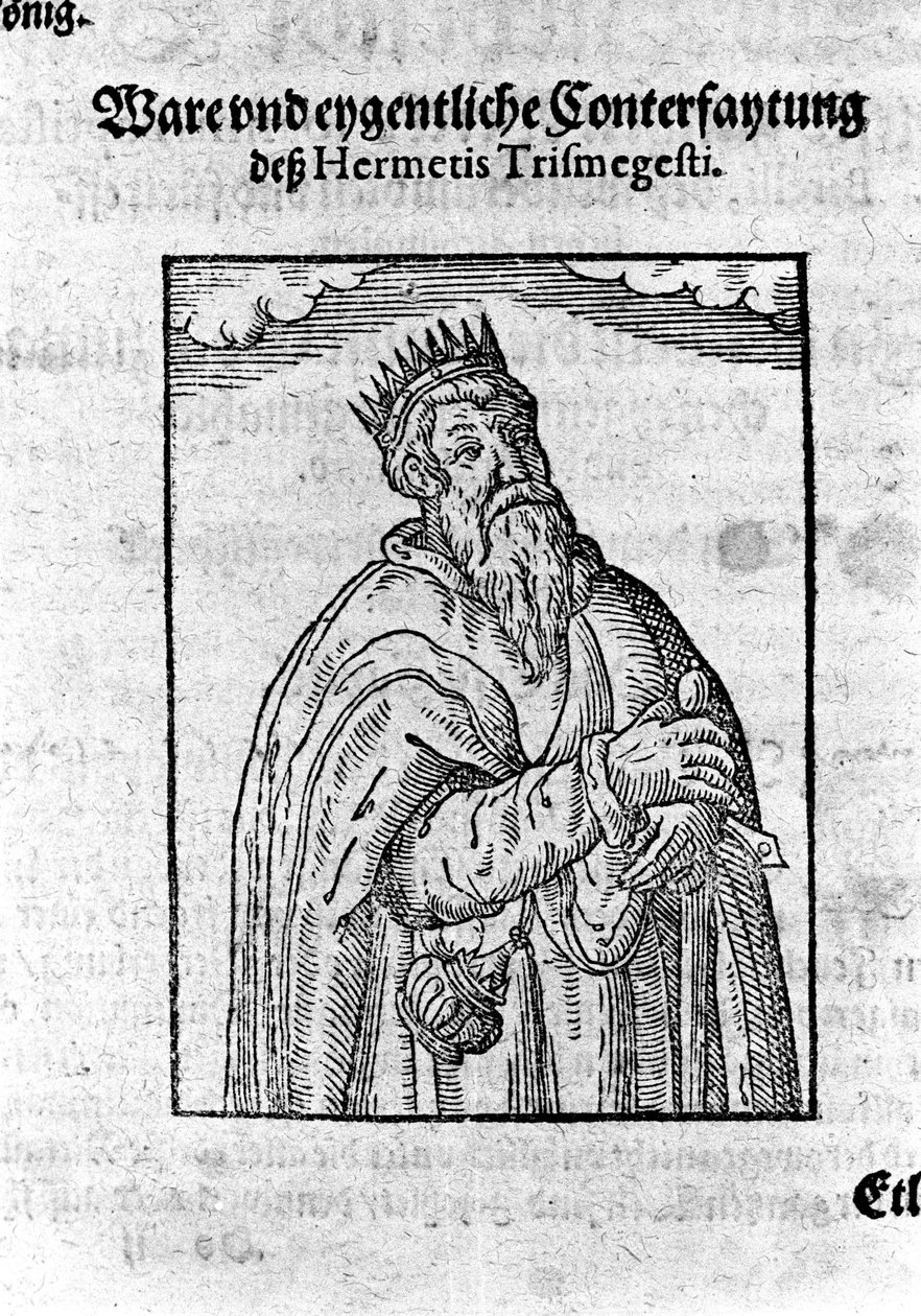 Hermész Trimegiszte (Trismegisztosz), asztrológus portréja. Giovanni Battista Birelli „Alchimia Nova” metszete alkotó: Unknown artist