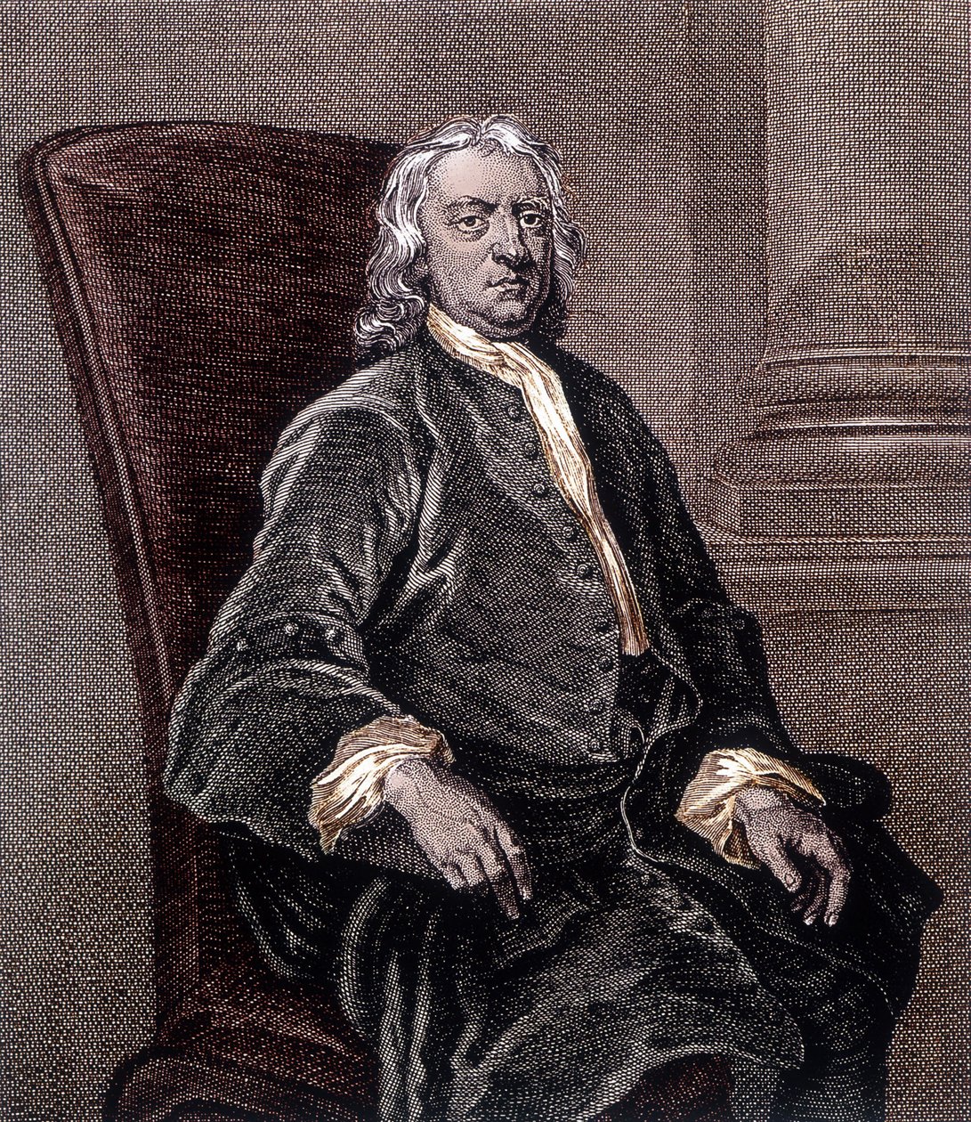 Fotelben ülő Isaac Newton portréja - metszet alkotó: Unknown artist