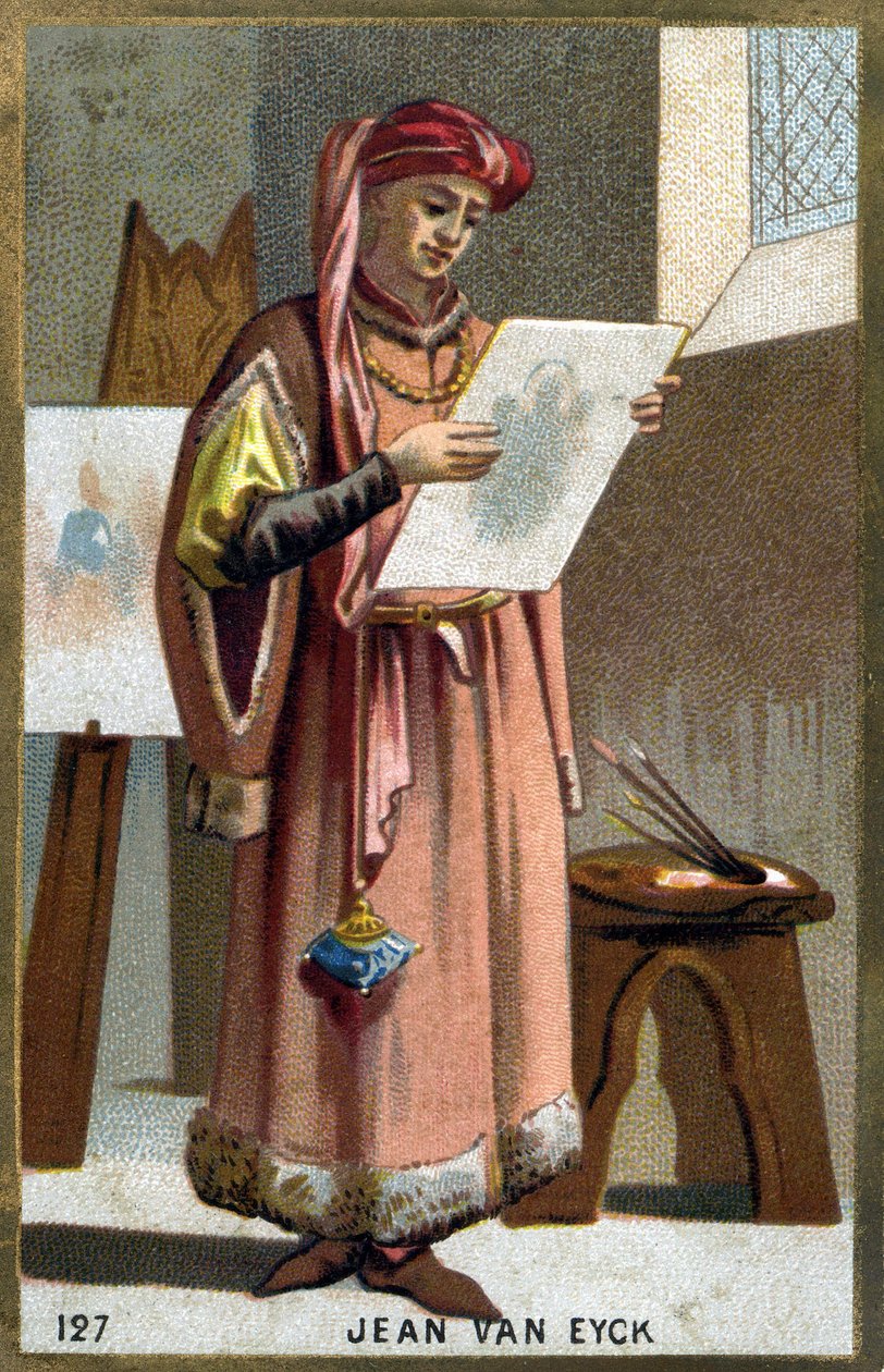 Jan Van Eyck (1390 -1441) flamand festő portréja - liripipion fejdísz. századi kromolitográfiája. alkotó: Unknown artist