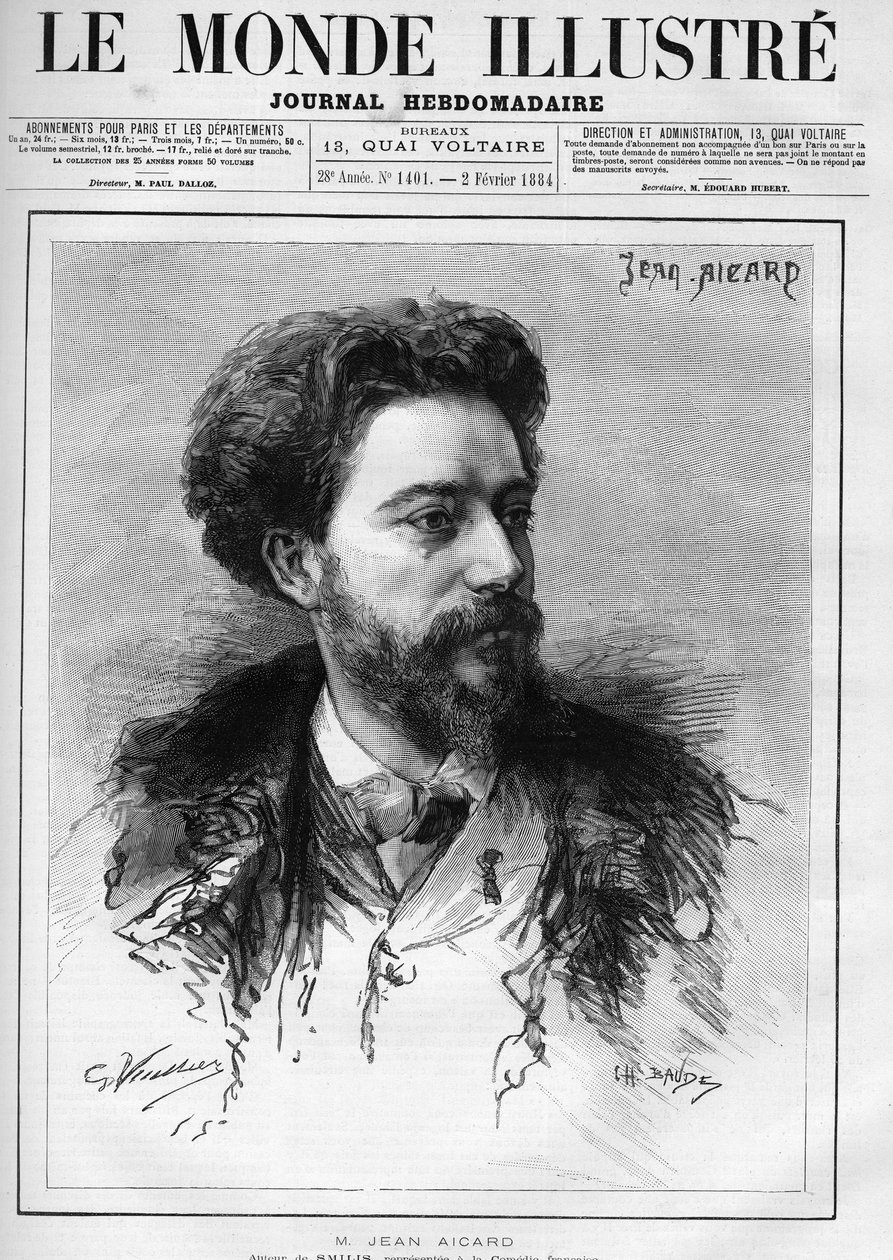 Jean Aicard (1848-1921) francia író portréja. Metszet a "" Az illusztrált világban"" alkotó: Unknown artist
