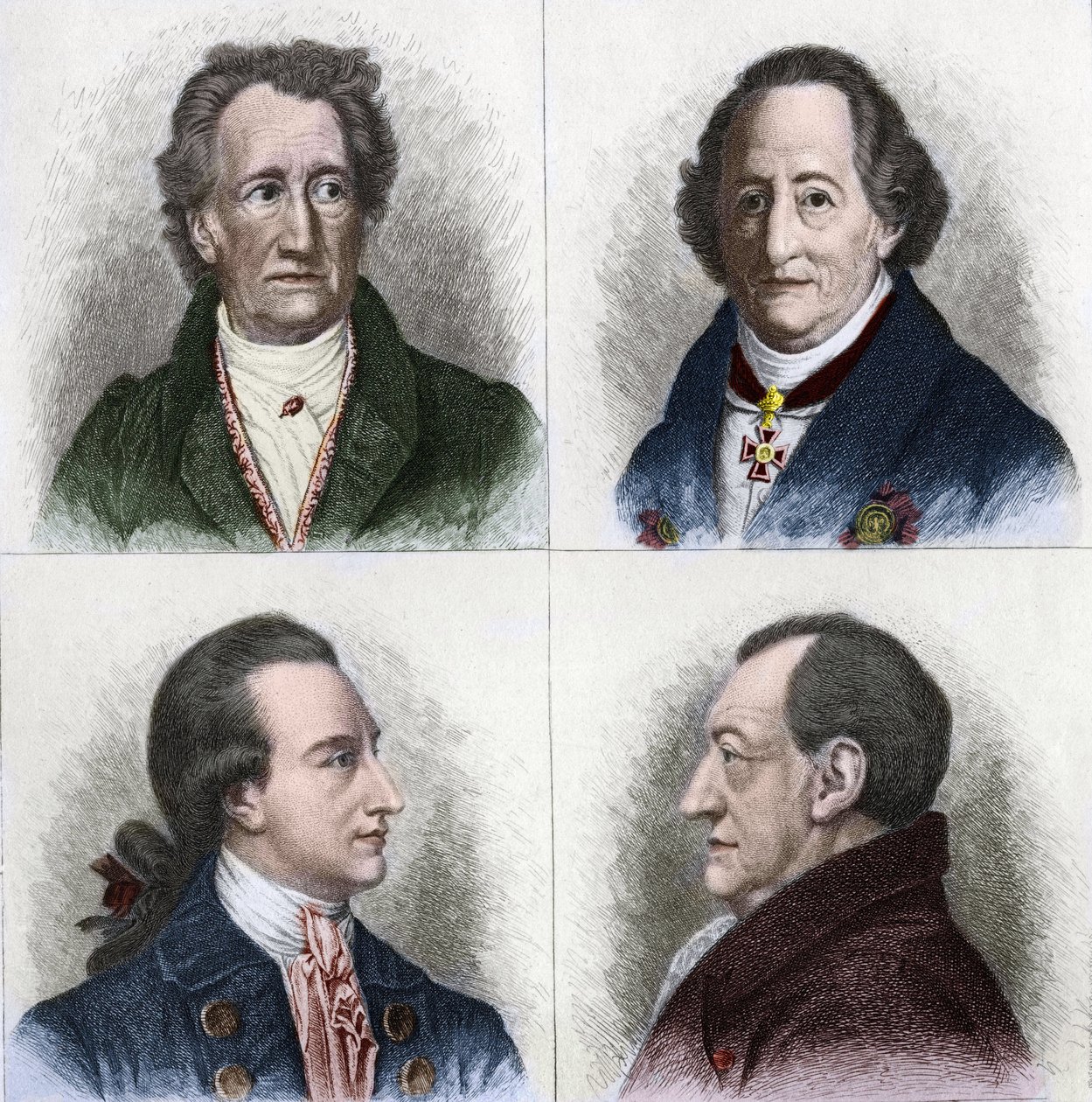 Johann Wolfgang Goethe (1749 - 1832) német író portréja életében különböző életkorúak. századi metszet. alkotó: Unknown artist