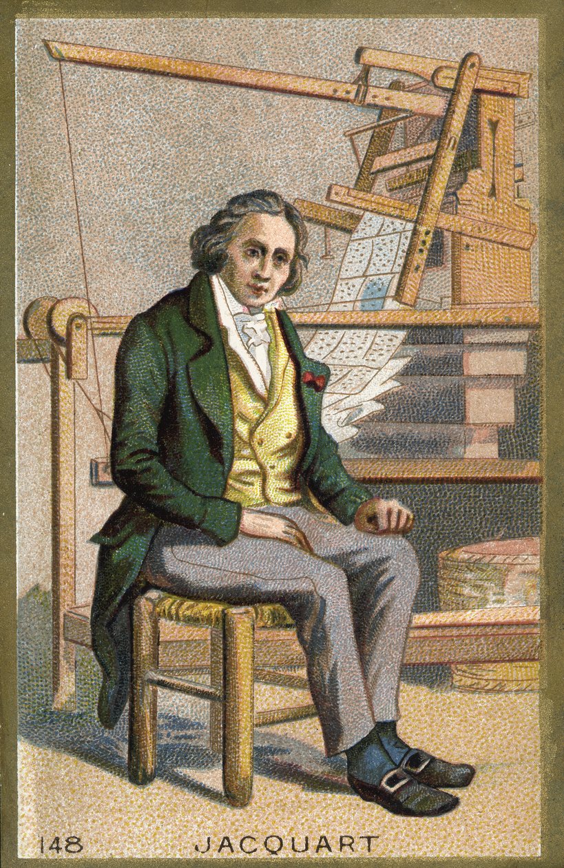 Joseph Marie Jacquard (1752-1834) francia szerelő portréja automata szövőszéke előtt. alkotó: Unknown artist