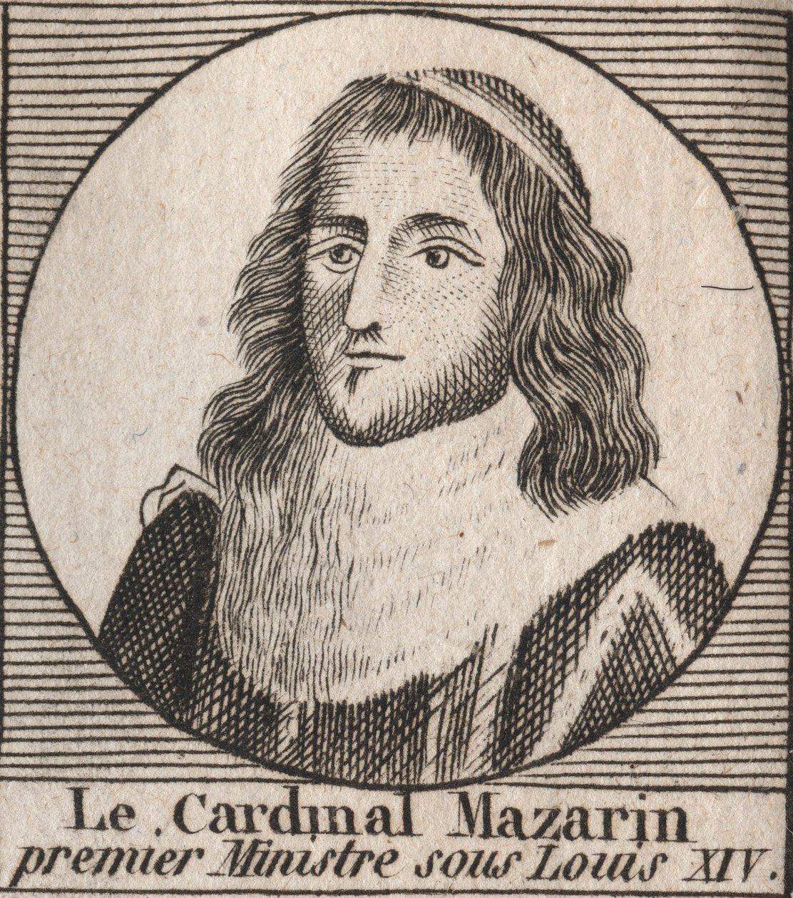 Jules Mazarin (1602-1661), Mazarin bíborosként, XIV. Lajos miniszterelnökeként ismert portré – Mazarin bíboros XIV. Lajos főminisztereként szolgált – metszet a Charles Constant Le Tellier 1821-es „Instruction sur l