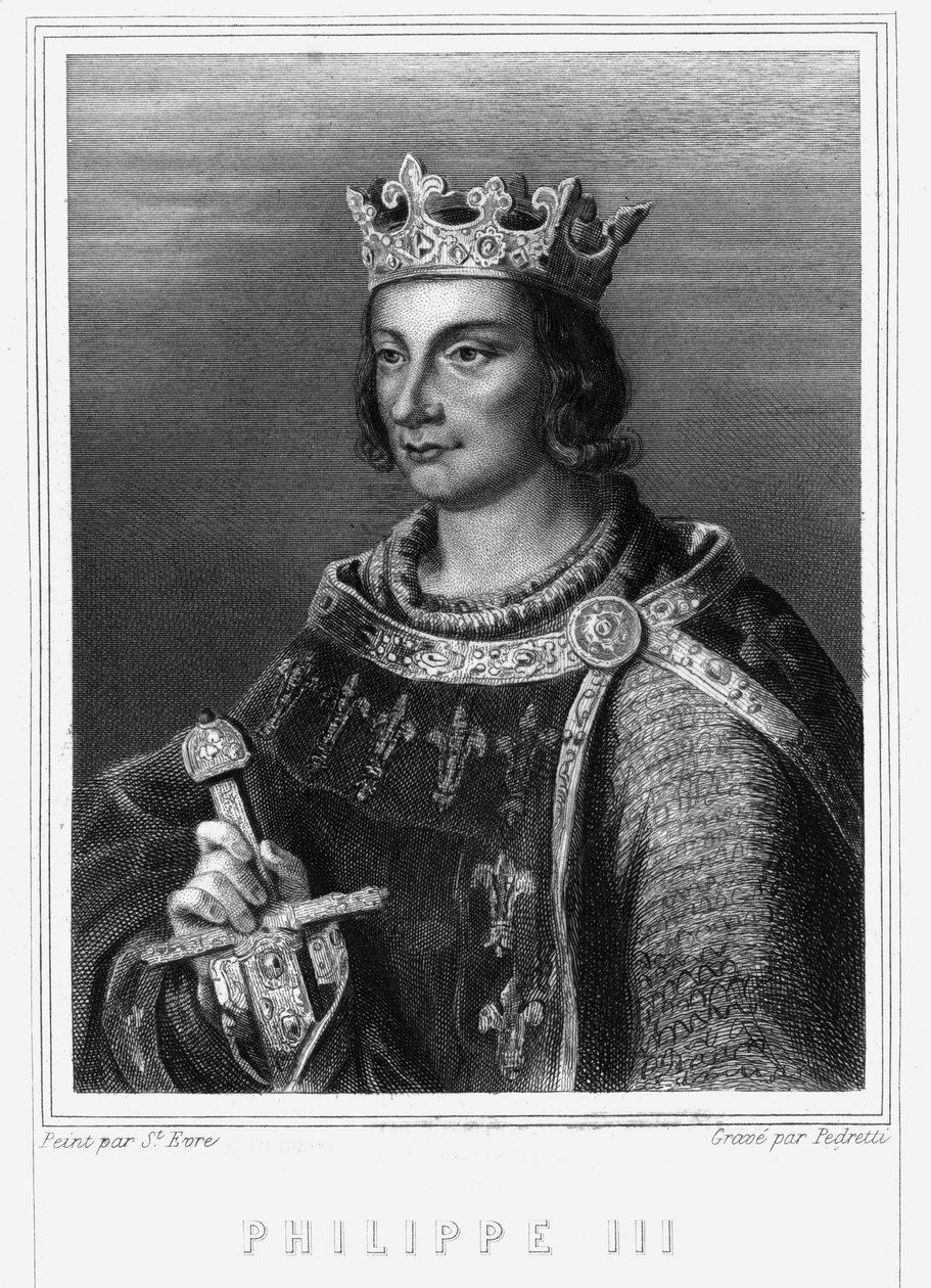 III. Fülöp francia király, Hardi Fülöp (1245-1285) néven ismert (Capetian dinasztia) portréja. III. Fülöp francia király. III. Merész Fülöp (1245-1285) - Lavallée „" Histoire des Français" című művében, metszet, sd. alkotó: Unknown artist
