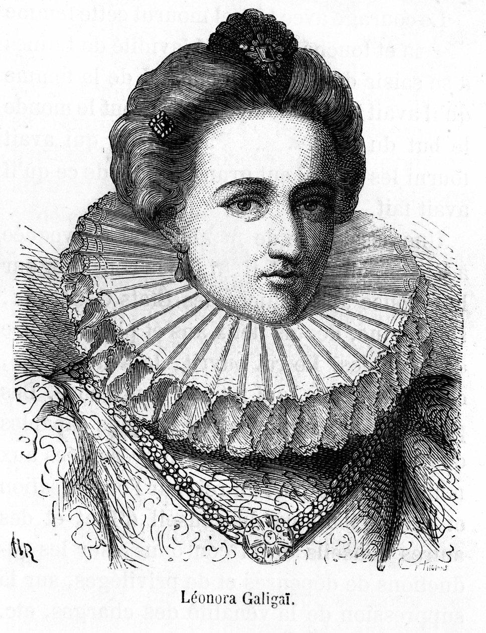 Galigai Leonora Dori (vagy Dosi) portréja, Anchre marsallja (1568-1617), Marie de Medici bizalmasa - Henri Martin „Histoire de France populaire” című könyvében, sd. 19. század. alkotó: Unknown artist