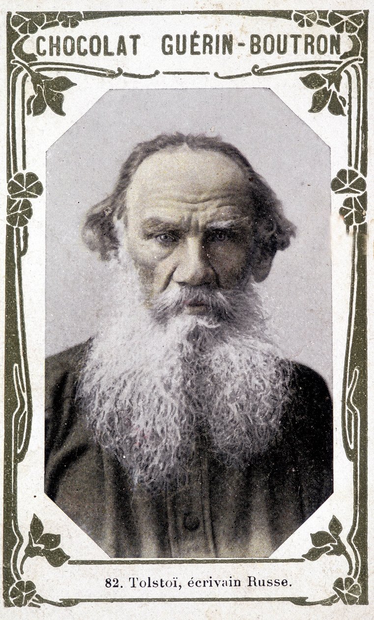 Lev Nyikolajevics, Tolsztoj gróf (Lev Tolsztoj), orosz író (1828-1910) portréja. Vignette des csokoládé Guérin - Boutron alkotó: Unknown artist