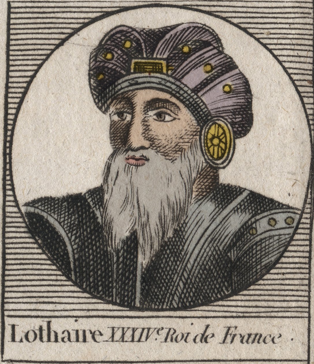 Lothair (941-986), a frankok királyának portréja – Lothair (941-986) francia király – metszet az „Instruction sur l’Histoire de France” című könyvéből, Charles Constant Le Tellier 1821-ben alkotó: Unknown artist