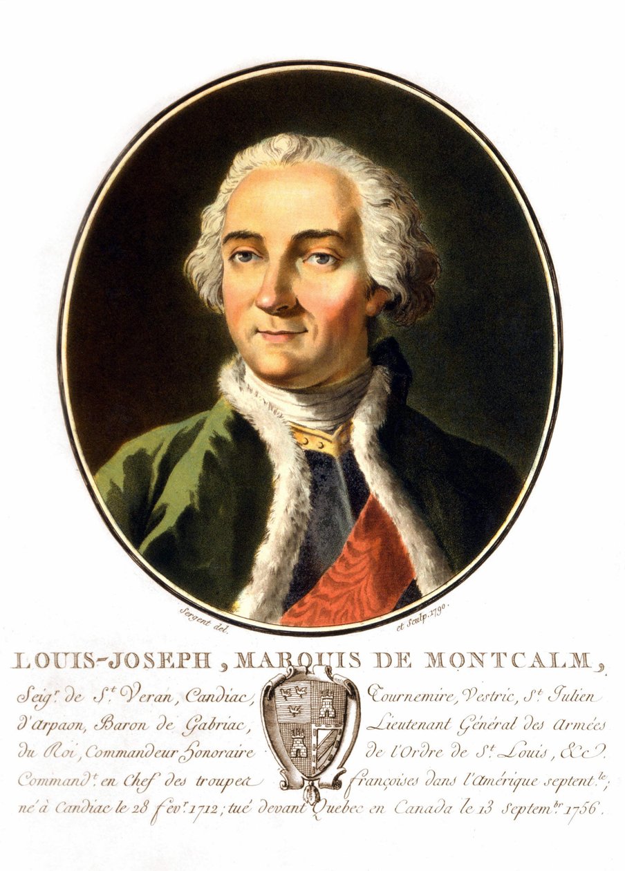 Louis-Joseph, Saint-Véran Montcalm márki (1712-1759) portréja. Egy francia tábornok halt meg, amikor Quebecet az angolokkal szemben próbálta megvédeni. századi metszet. alkotó: Unknown artist