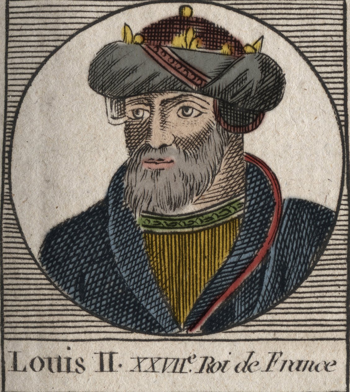 II. Lajos Bége vagy Faineant (846-879), frankkirály portréja – II. Lajos, a dadogó 848-879 – metszet az „Instruction sur l