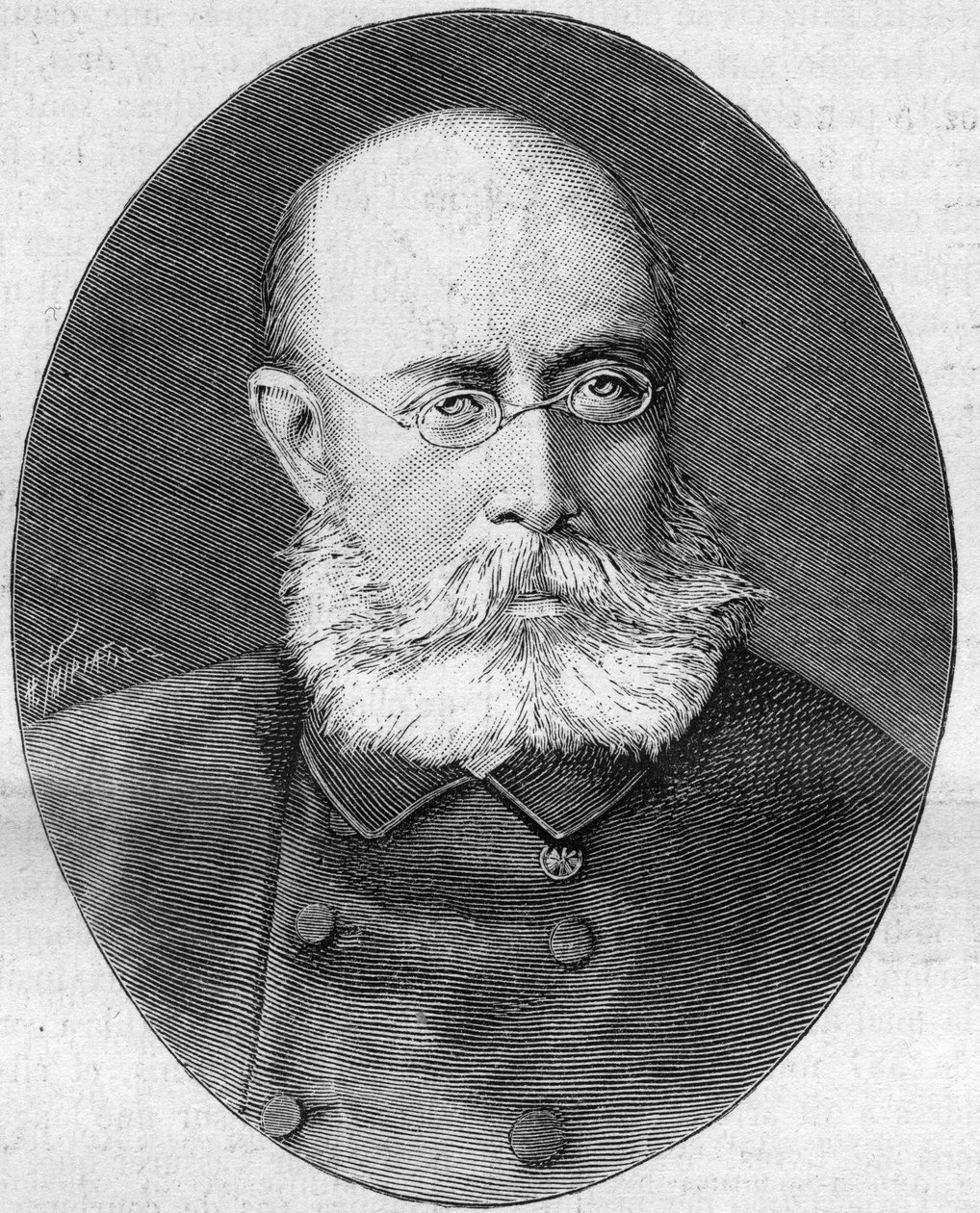 Louis Leon Cesar Faidherbe (Faidherbe tábornok) (1818-1889) francia katona és politikus portréja. Metszet a „” természetbe. Tudományos folyóirat és alkalmazásai a művészetben és az iparban. alkotó: Unknown artist