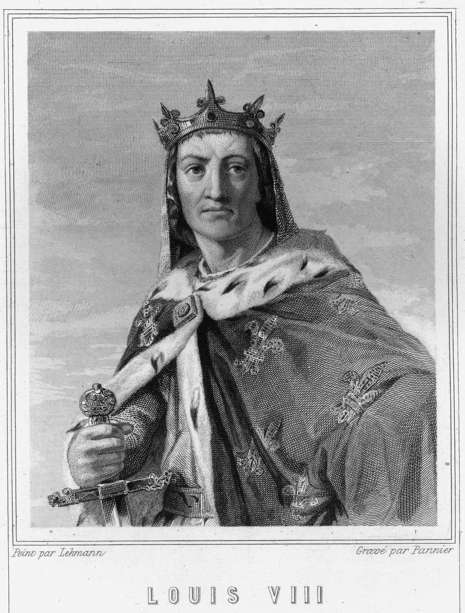 VIII. Lajos (1187 - 1226), francia király portréja - Lavallée „Histoire des Français”-jában, metszet, sd. alkotó: Unknown artist