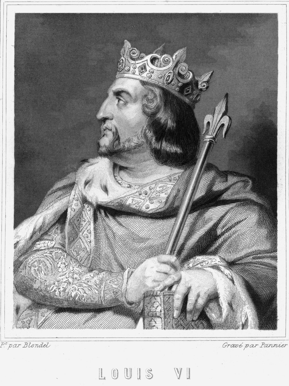 VI. Lajos le Gros (1081 - 1137), francia király portréja - Lavallée „Histoire des Français”-jában, metszet, sd. alkotó: Unknown artist