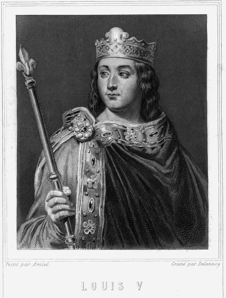 Louis V le Fainéant (967 - 987), francia király portréja - Lavallée „Histoire des Français”-jában, metszet, sd. alkotó: Unknown artist