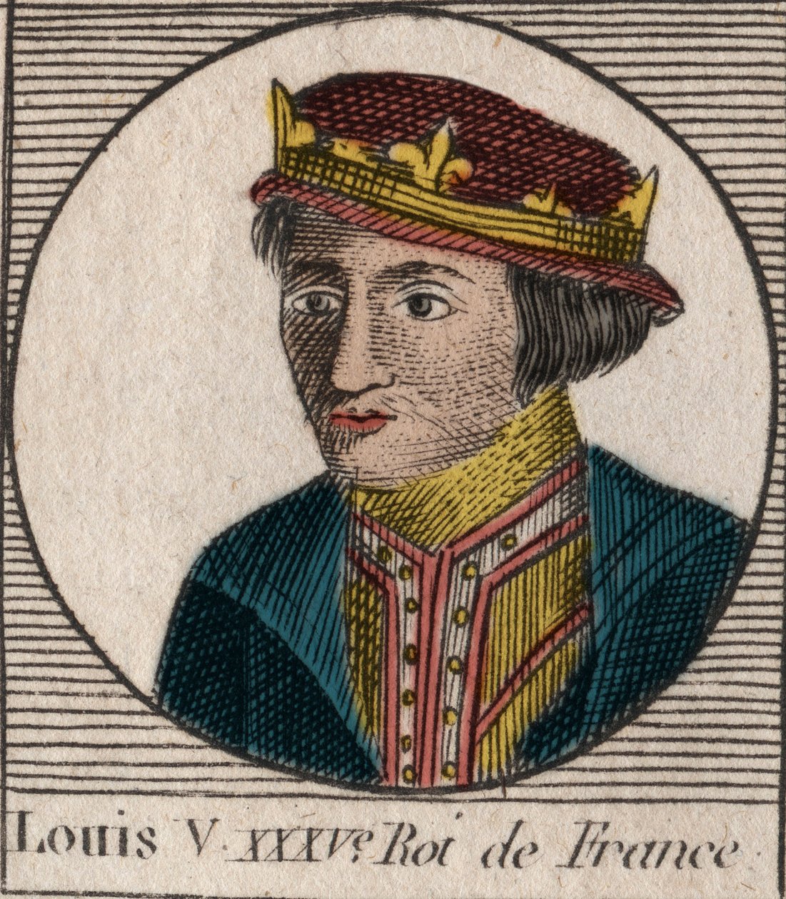 Louis V le Faineant (967-987), francia király portréja - V. Lajos, Indolens (967-987) - metszet az „Instruction sur l’Histoire de France” című könyvéből, Charles Constant Le Tellier 1821-ben alkotó: Unknown artist