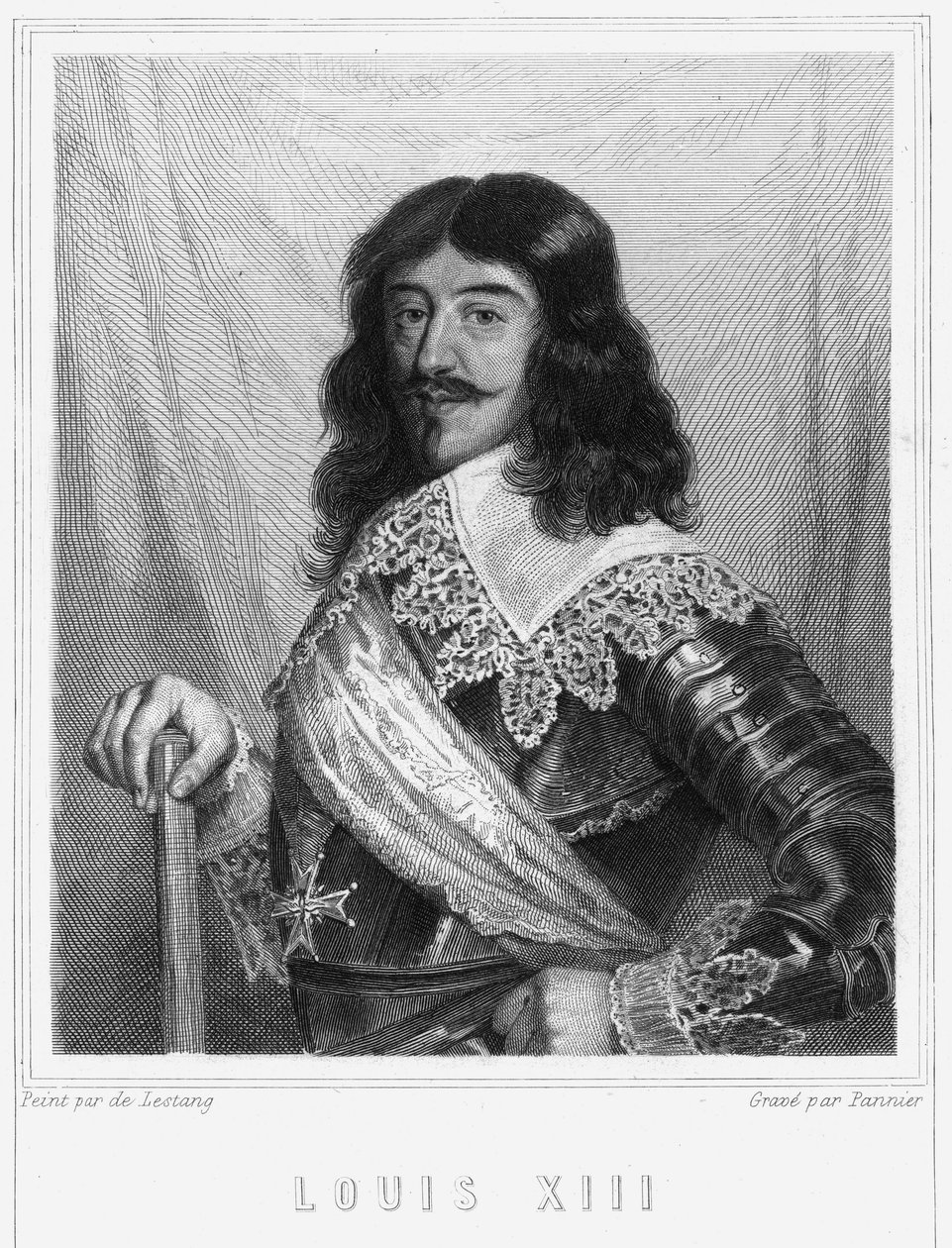 XIII. Lajos (1601 - 1643), francia király portréja – Lavallée „” Histoire des Français” című könyvében, metszet, sd. alkotó: Unknown artist