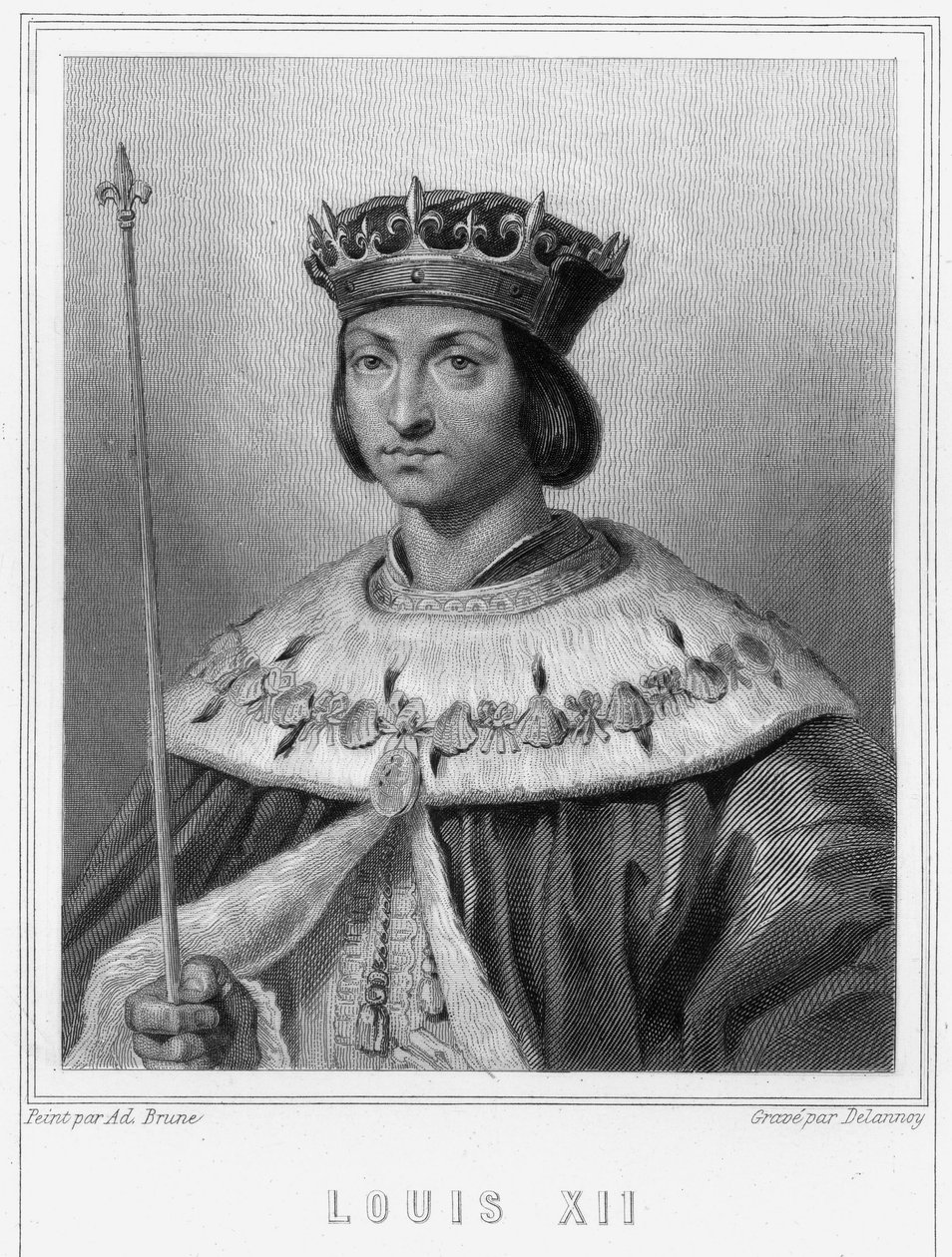 XII. Lajos (1462 - 1515), francia király portréja – Lavallée „Histoire des Français”-jában, metszet, sd. alkotó: Unknown artist