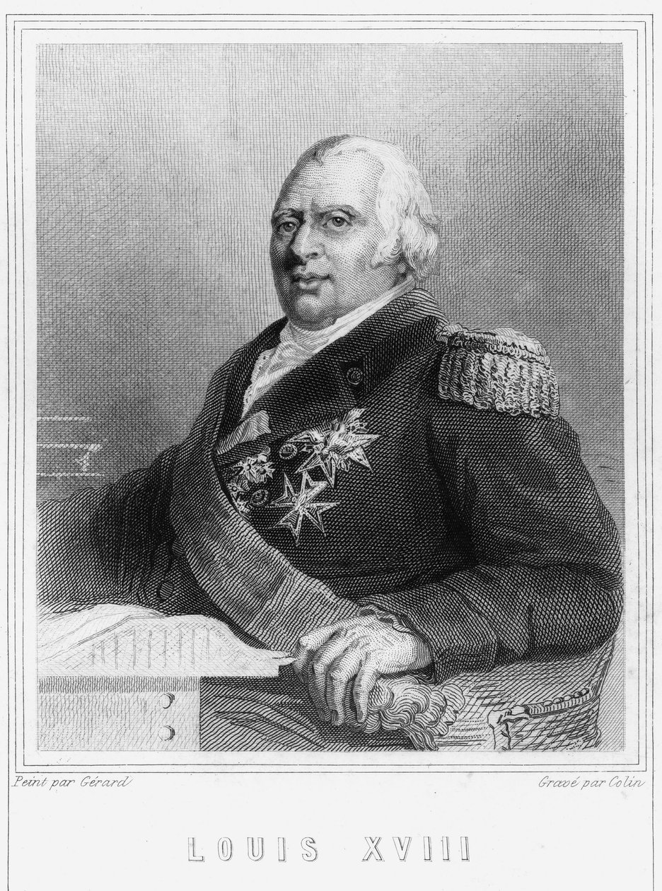 XVIII. Lajos (1755 - 1824), francia király portréja - Lavallée „Histoire des Français”-jában, metszet, sd. alkotó: Unknown artist
