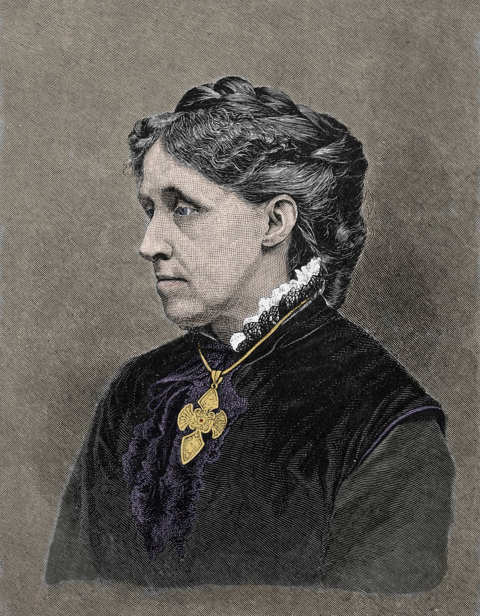 Louisa May Alcott (1832-1888) amerikai regényíró portréja. 19. századi színes metszet. alkotó: Unknown artist
