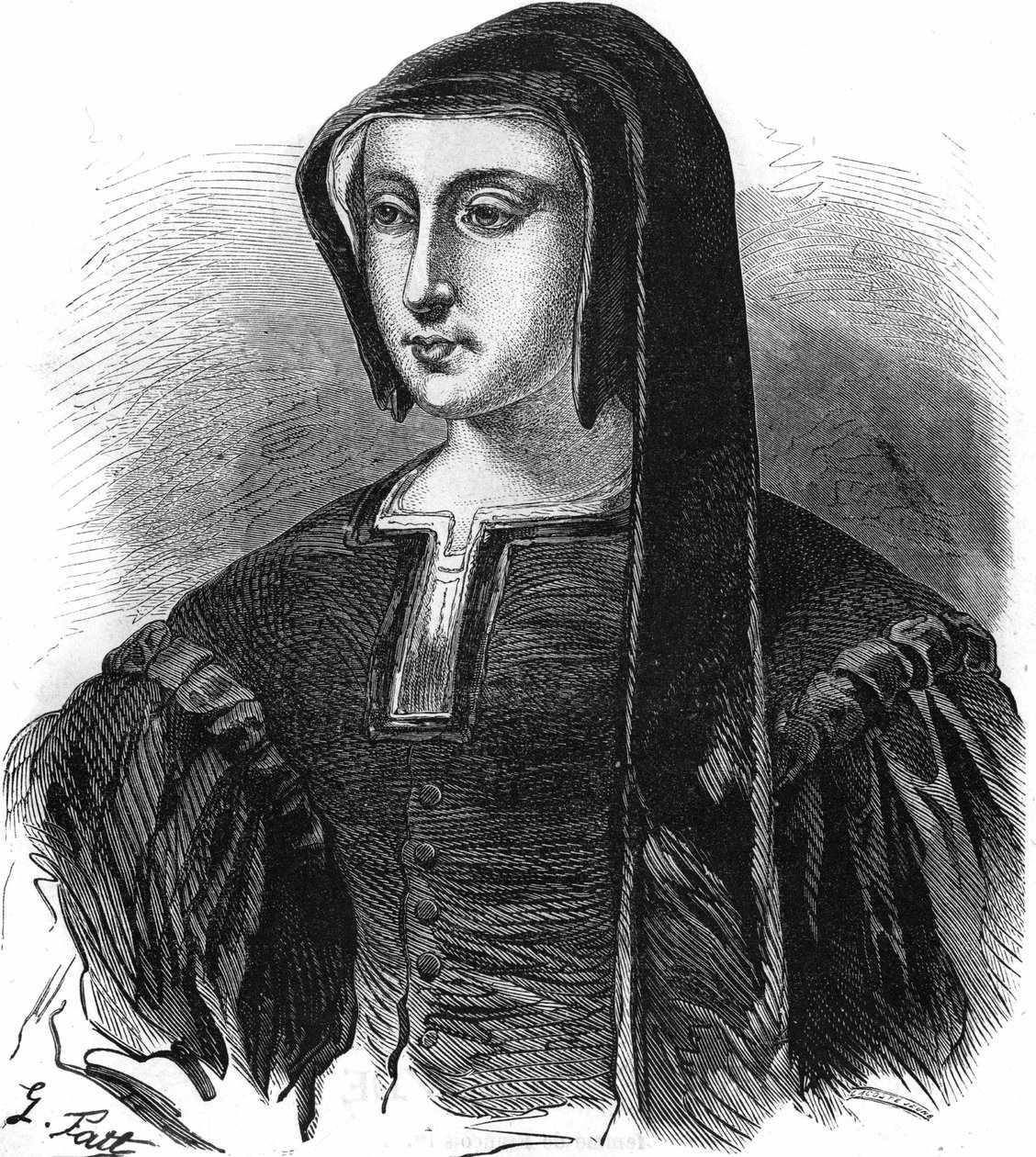 Louise de Savoie (1476-1531), francia régens, Charles de Valois Angoulême herceg feleségének és I. Francois anyjának portréja. A XIX. századi metszet. alkotó: Unknown artist