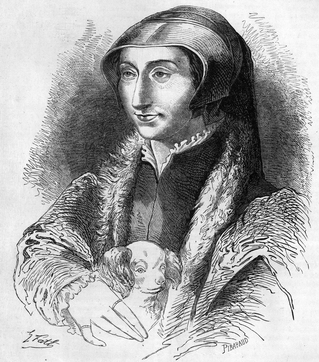 Navarrai Margit portréja (Valois Marguerite, Angouleme Marguerite vagy Franciaország Marguerite (1492-1549) Navarrai királynő és költőnő, Francois 1. (1553-1615) nővére. XIX. századi metszet. alkotó: Unknown artist