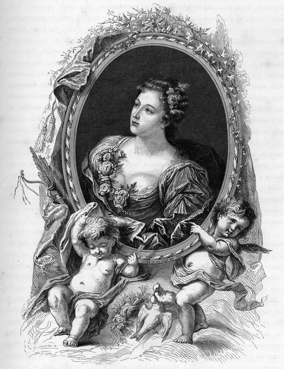 Marie-Madeleine (Marie Madeleine) de La Vieuville portréja, Parabere comtesse (1693-1750) - 1862-es metszet első íróink „A világ királynői” című művében – JGD Armandaud irányítása alatt jelent meg alkotó: Unknown artist