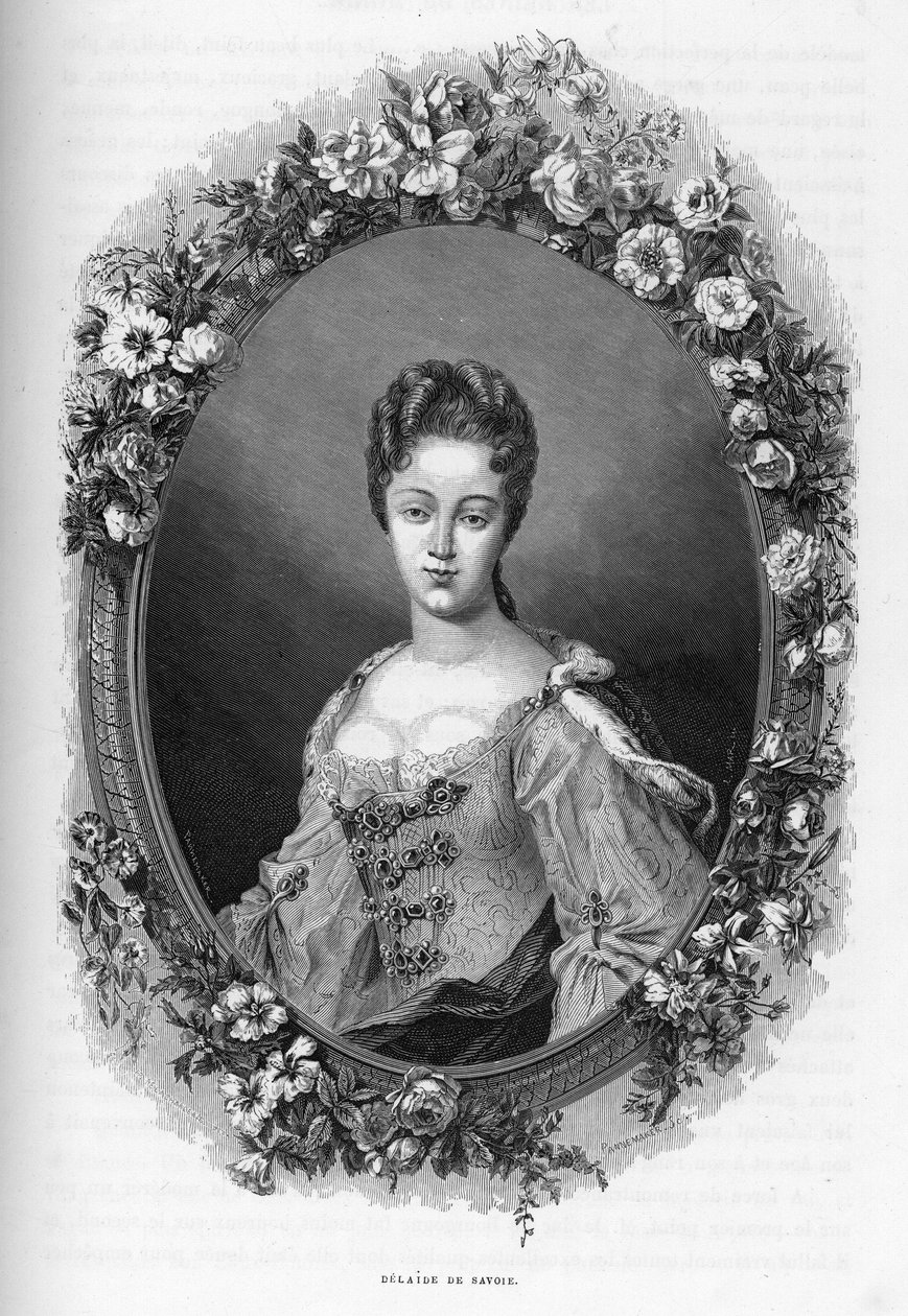Marie Adelaide (Marie-Adelaide) de Savoie (1685-1712) portréja (Savoyai Marie Adelaide portréja) – 1862-ben készült metszet első íróink „A világ királynői” című könyvébe. A könyv J. G. D. ARMENGAUD irányítása alatt jelent meg. alkotó: Unknown artist