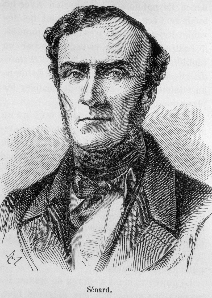 Marie Antoine Jules Senard portréja, a párizsi ügyvédi kamara tagja, a nemzetgyűlés volt elnöke és volt belügyminiszter. Megvédte Gustave Flaubert-t a Madame Bovary publikációja utáni per során. századi metszet. alkotó: Unknown artist