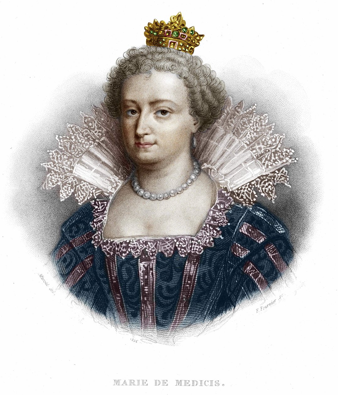 Medici Mária (1573 - 1642), IV. Henrik felesége és XIII. Lajos anyja portréja. Metszet 1836-ból alkotó: Unknown artist