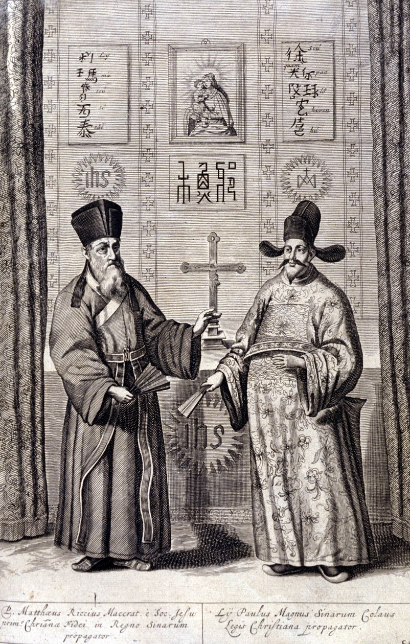 Matteo Ricci (balra), olasz jezsuita és Paul Ly, a keresztény hit nagy propagálója Kínában portréja, Athanasius Kircher (1601-1680), jezsuita, orientalista és német tudós „De China monumenta” metszete, Amszterdam 1667. alkotó: Unknown artist