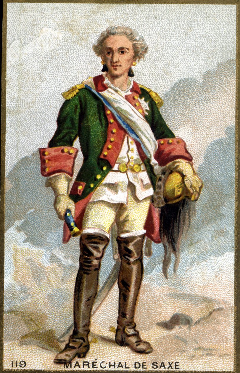 Maurice szászországi gróf portréja, Szászország marsallja (1696-1750), Franciaország marsallja. századi kromolitográfiája. alkotó: Unknown artist
