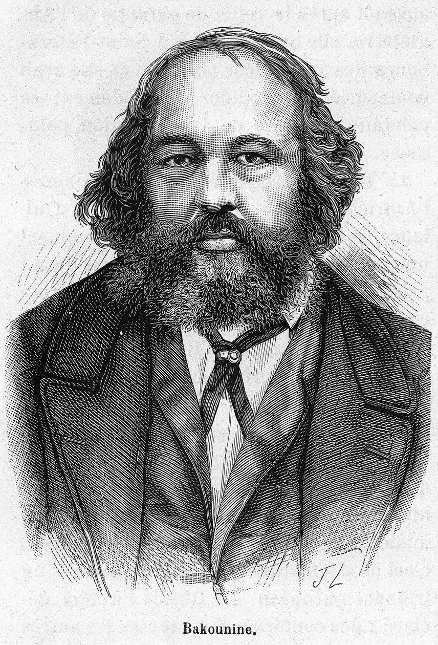 Mihail Alekszandrovics Bakunin (1814-1876), orosz anarchista forradalmár portréja. Metszet 19. század. alkotó: Unknown artist