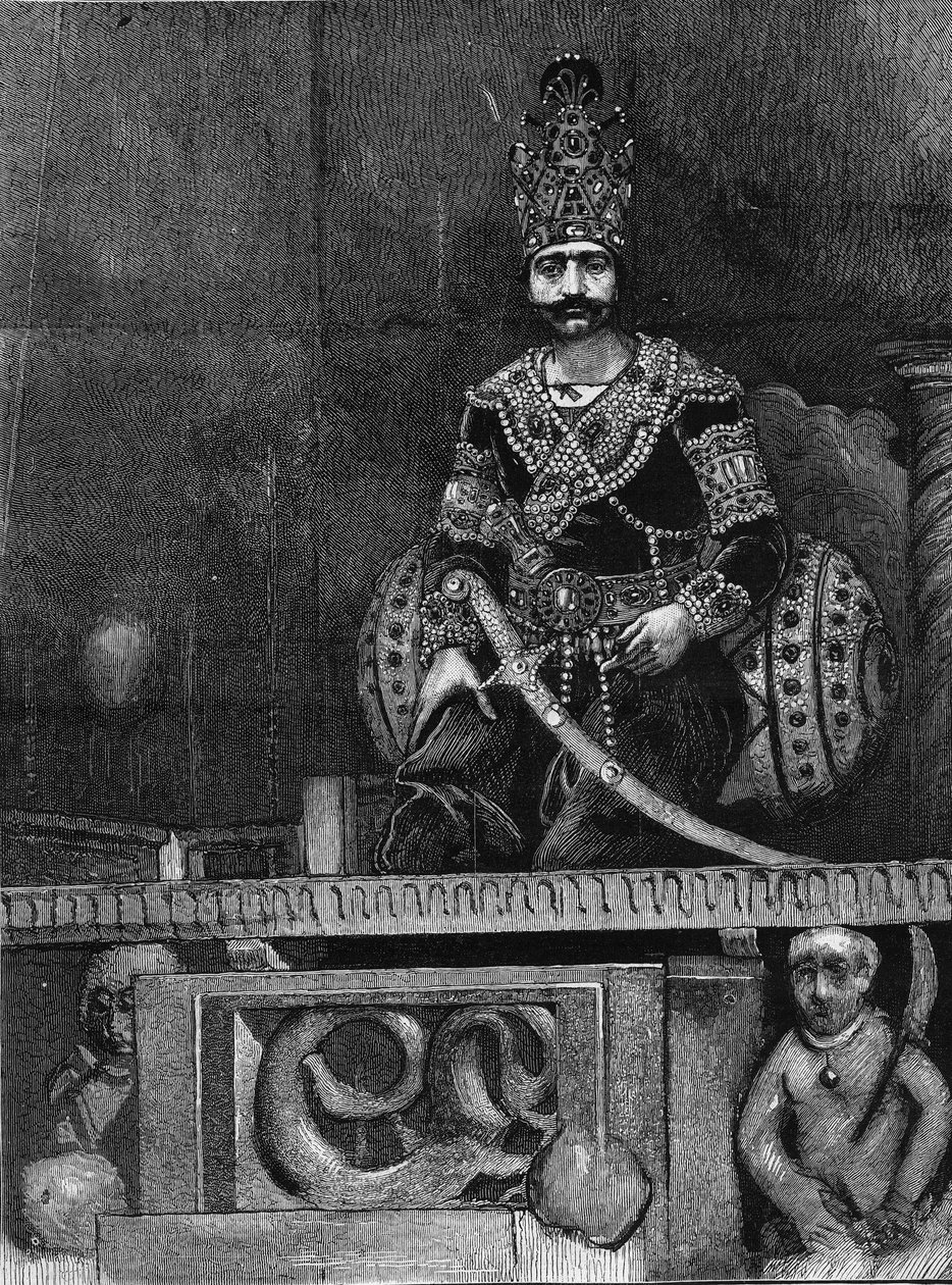 Nasir Al-Din (Nasszer al Din) (1831-1896) perzsa sah portréja a trónján. alkotó: Unknown artist