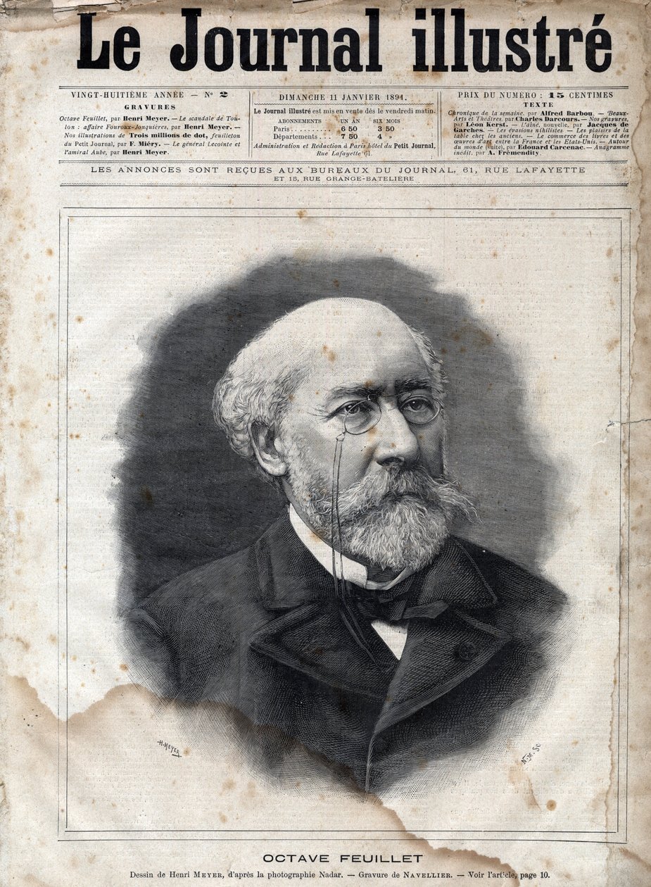 Octave Feuillet (1821-1890) francia regényíró, drámaíró és akadémikus portréja – Metszet az 1891-es „Le journal illustrious”-ban alkotó: Unknown artist