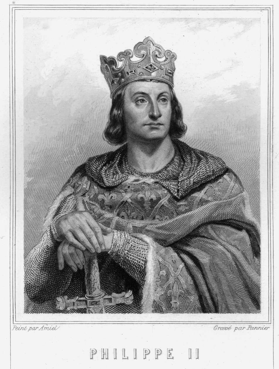 Fülöp portréja – mondta Philippe Auguste (1165-1223), Franciaország királya – Lavallée „Histoire des Français” című művében, metszet, sd. alkotó: Unknown artist