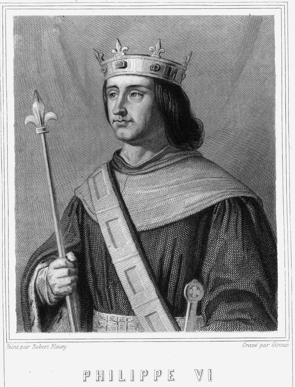 Philippe VI de Valois (1294 - 1350), francia király portréja - Lavallée „Histoire des Français”-jában, metszet, sd. alkotó: Unknown artist