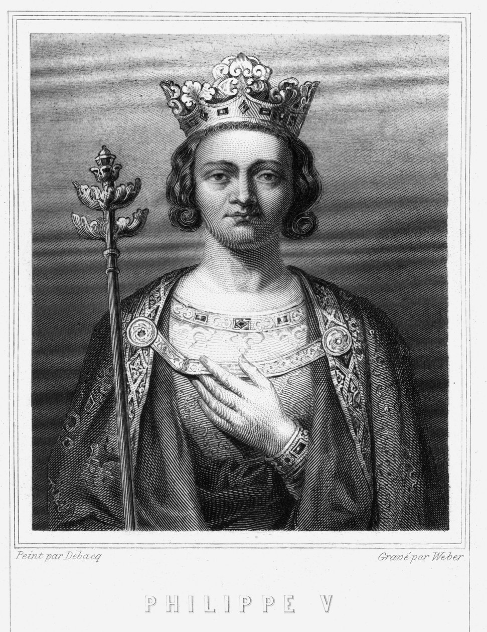Philippe V le Long (1294 - 1322), francia király portréja – Lavallée „” Histoire des Français” című könyvében, metszet, sd. alkotó: Unknown artist