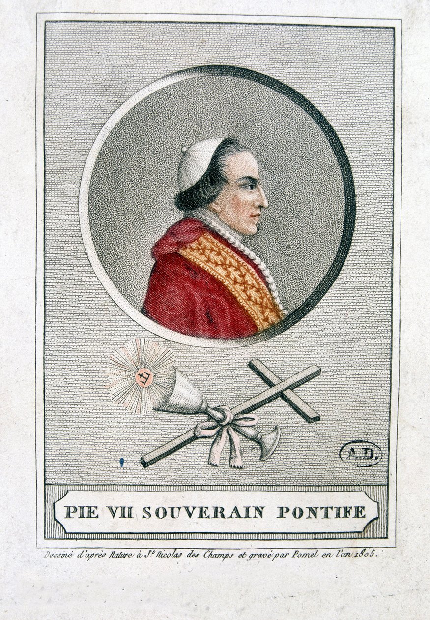VII. Pius (1742 - 1823) portréja medalionban - metszet alkotó: Unknown artist