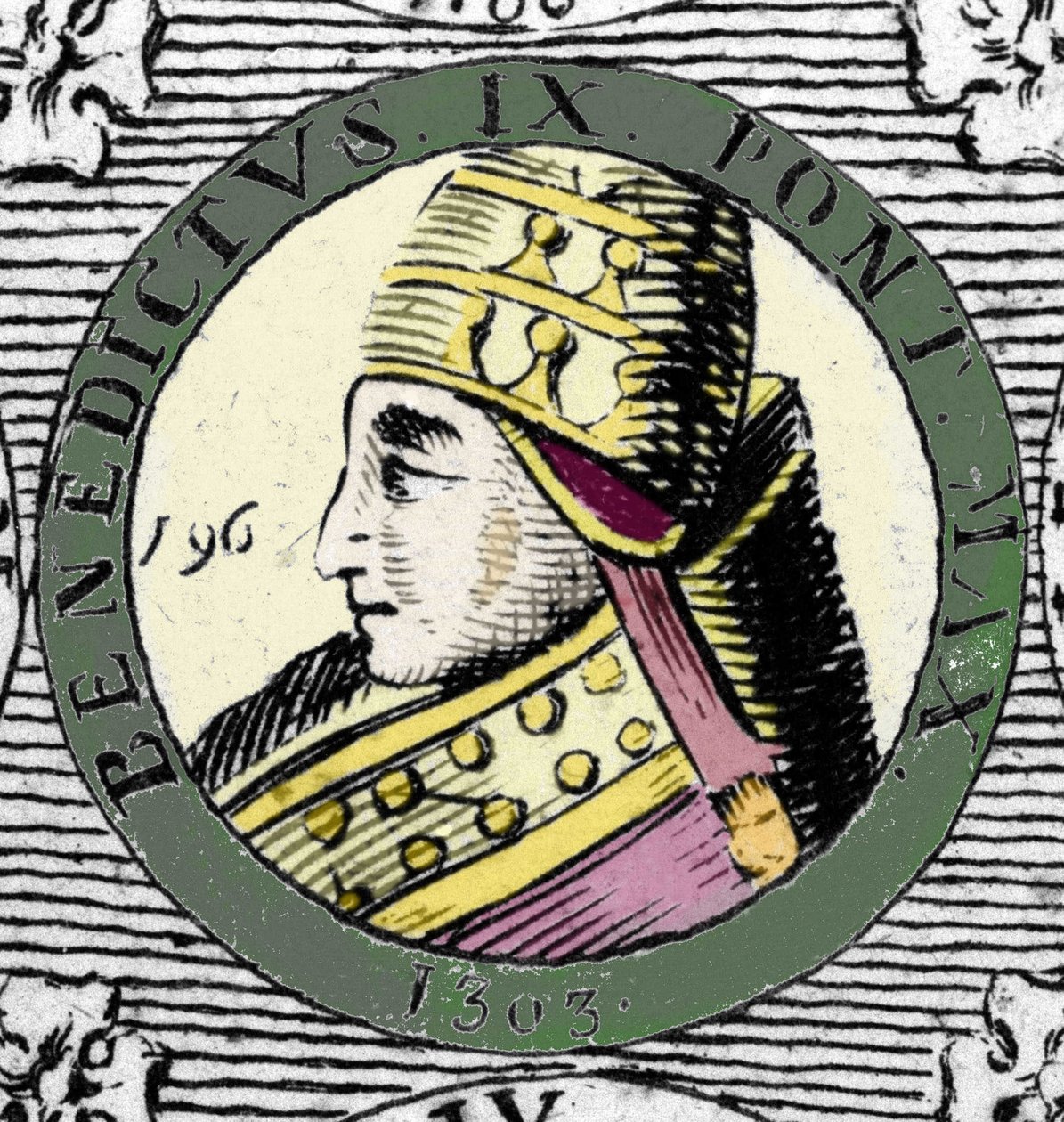 Benedek pápa portréja IX. századi metszet. alkotó: Unknown artist