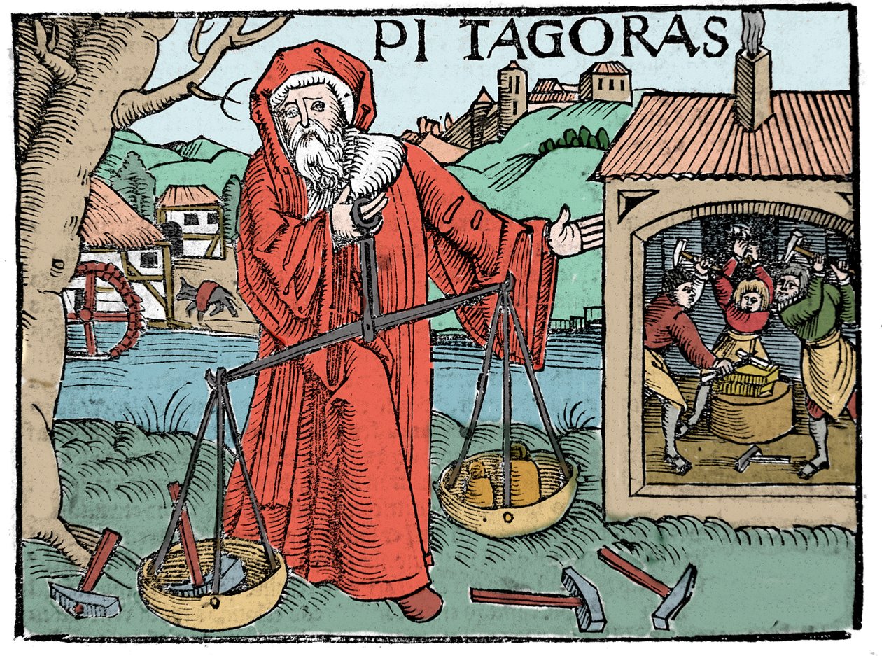 Pythagoras (Pythagoras) portréja – Koswick 1516-os „” Compendiara musica” című oldala – alkotó: Unknown artist