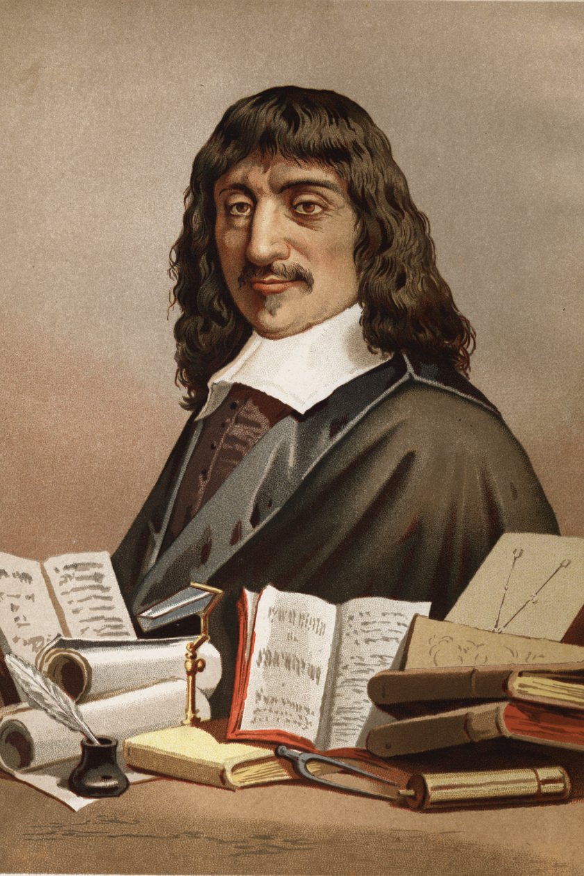 Rene Descartes portréja. 1596-1650. Louis Figuier Tudomány és emberei című könyvéből. Barcelona 1881 alkotó: Unknown artist