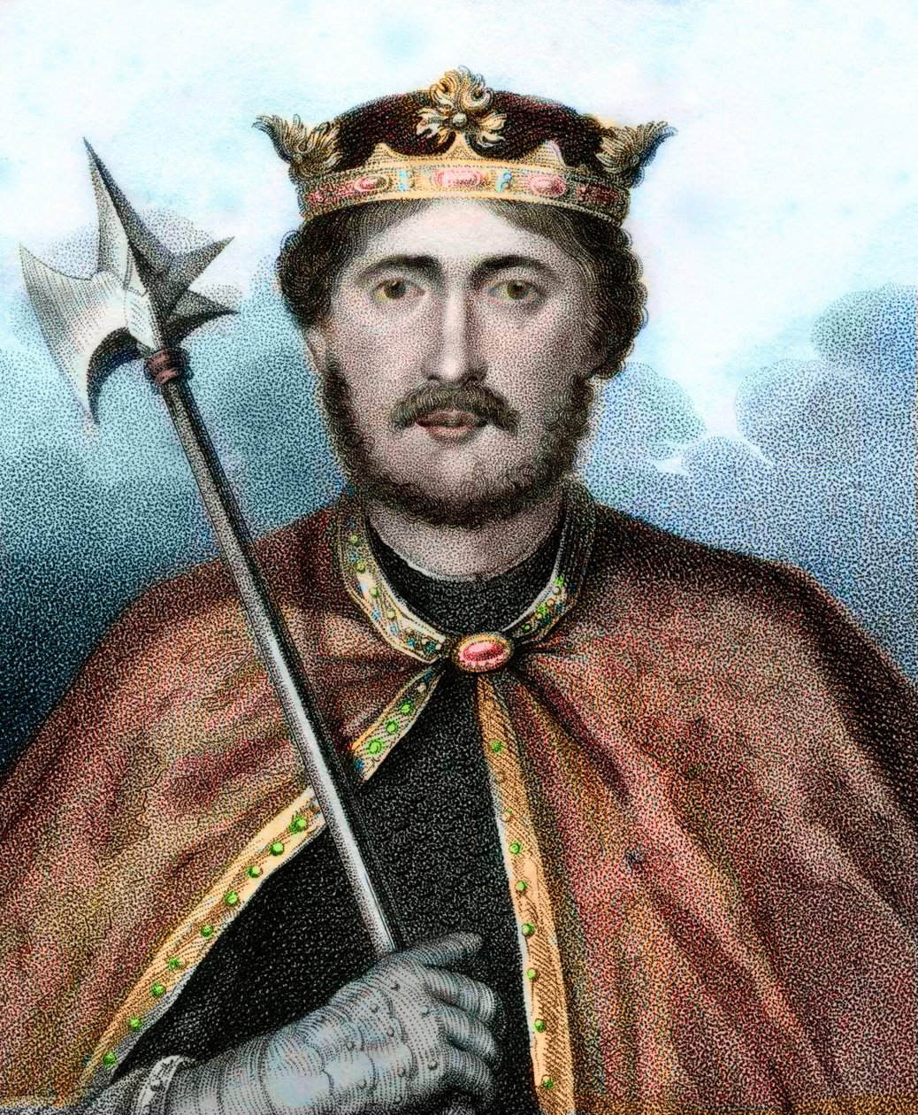 I. Richárd (1157-1199), angol király portréja, más néven Oroszlánszívű Richárd - Oroszlánszívű Richárd portréja - Metszet XIX. alkotó: Unknown artist