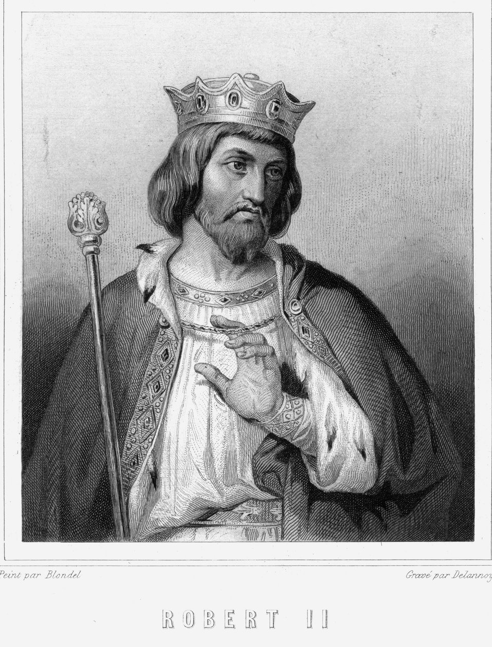 Jámbor Róbert (kb. 972-1031), francia király portréja - Lavallée „Histoire des Français”-jában, metszet, sd. alkotó: Unknown artist