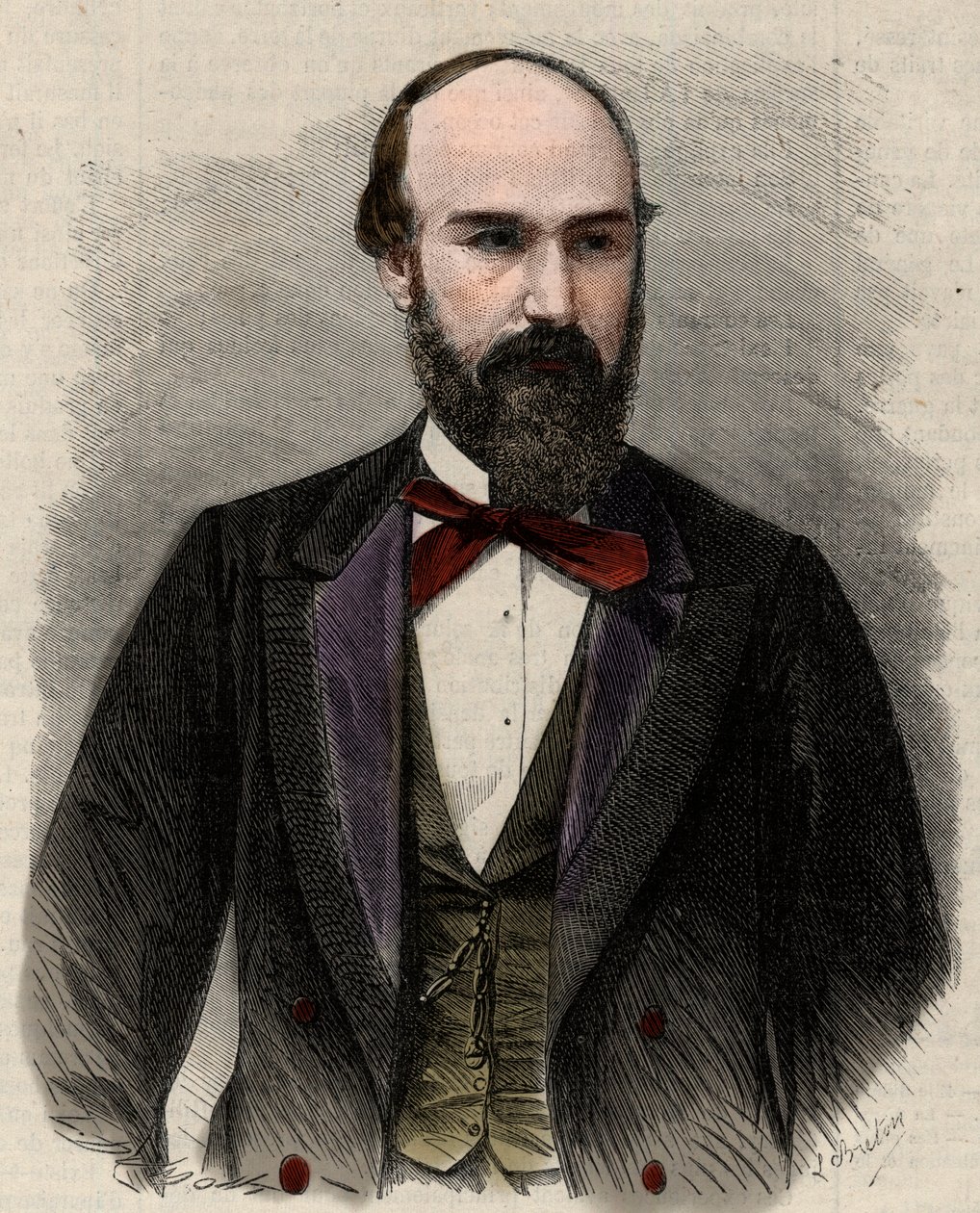 Santos Gutierrez (1820-1872) politikus és a Kolumbiai Egyesült Államok volt elnökének portréja. Metszet a „L